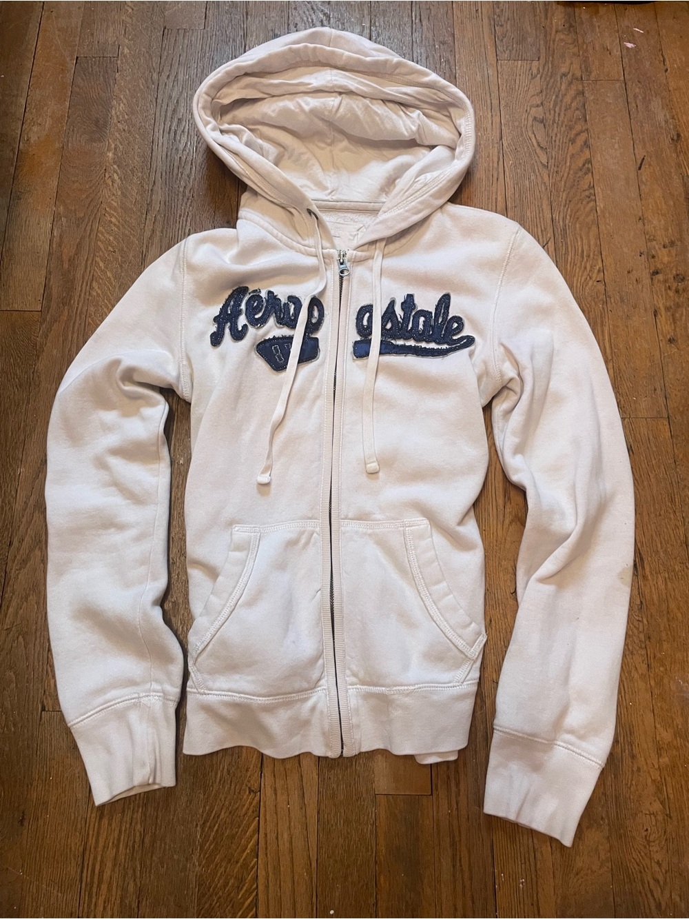 Vintage Aeropostale White Zip-Up Hoodie with Navy Logo